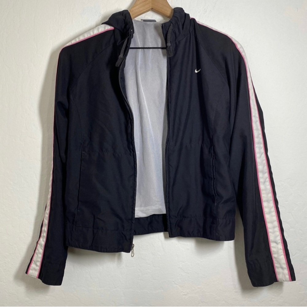 Nike Y2k S Black Striped Hooded Windbreaker Jacket Lightweight